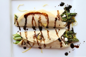 Savory Asparagus Prosciutto Crepes with Balsamic Reduction Drizzle Photo